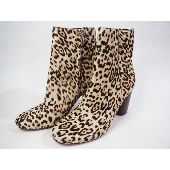 Sam Edelman Tan Animal Print Dyed Cow Fur Corra Ankle Boots W/ Block Heel, Sz 8 - Picture 1 of 13